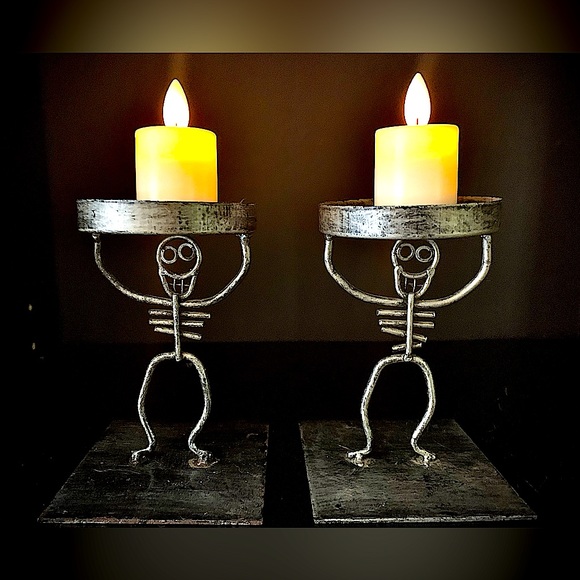 Spencer's Accents Vintage Skeleton Candle Holders Tim Burtony